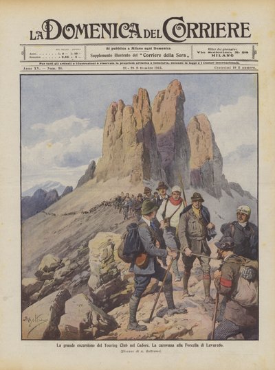 De grote excursie van de Touring Club in Cadore, de karavaan bij de Forcella di Lavaredo door Achille Beltrame